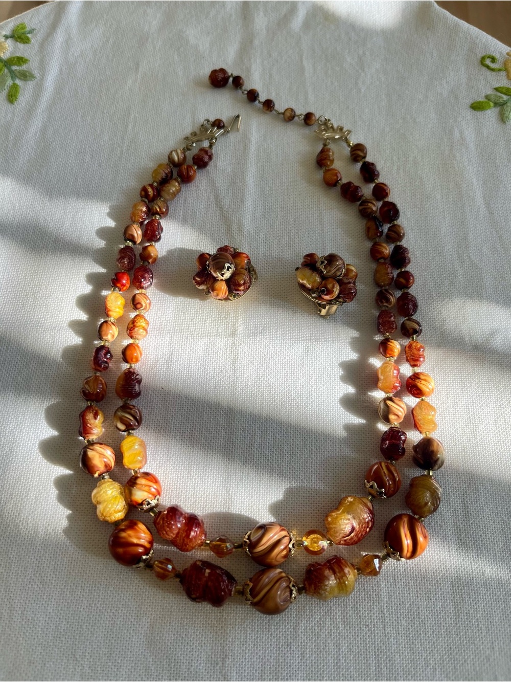 Vintage Hong Kong MCM Beaded Necklace & Earrings Set